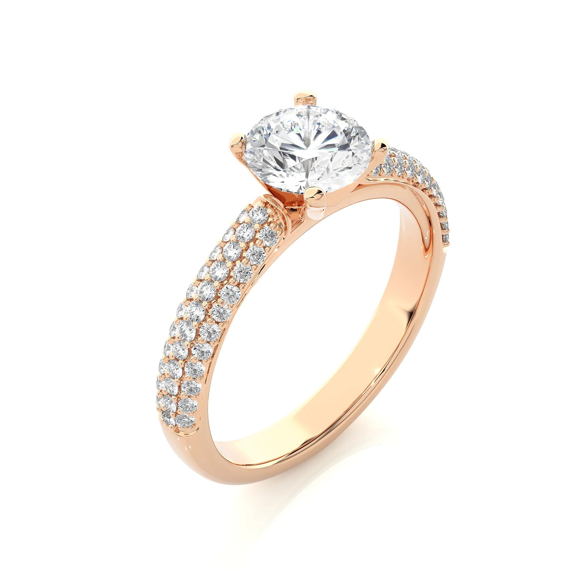 Exclusive Certified EF VS/SI Lab-Grown Diamond Three-Row Wedding Band IGI Certified Solitaire Engagement Ring in Luxe 14K Gold